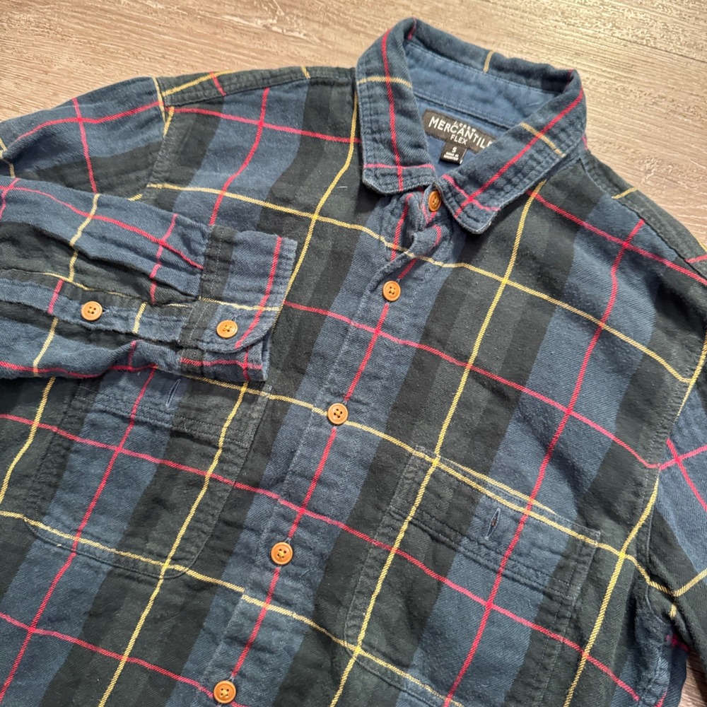J.Crew Shirt Mens Small Blue Cotton Plaid Mercantile Flannel Flex Casual Preppy